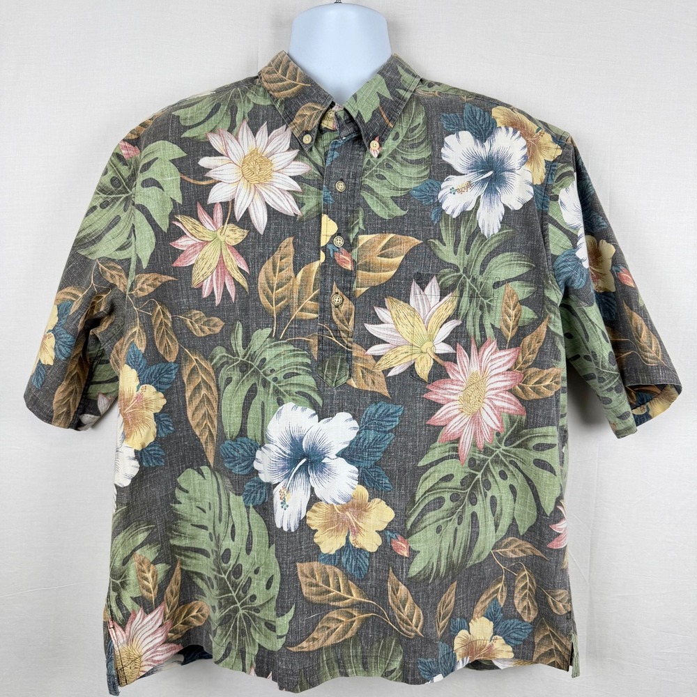 Reyn Spooner Hawaiian Traditionals Pullover Shirt Floral Monstera Print XXL